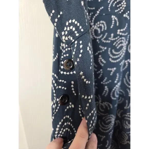 Maeve Anthropologie Blue Tidal Pools Cropped Jumpsuit Overalls, Size Medium - Picture 9 of 15